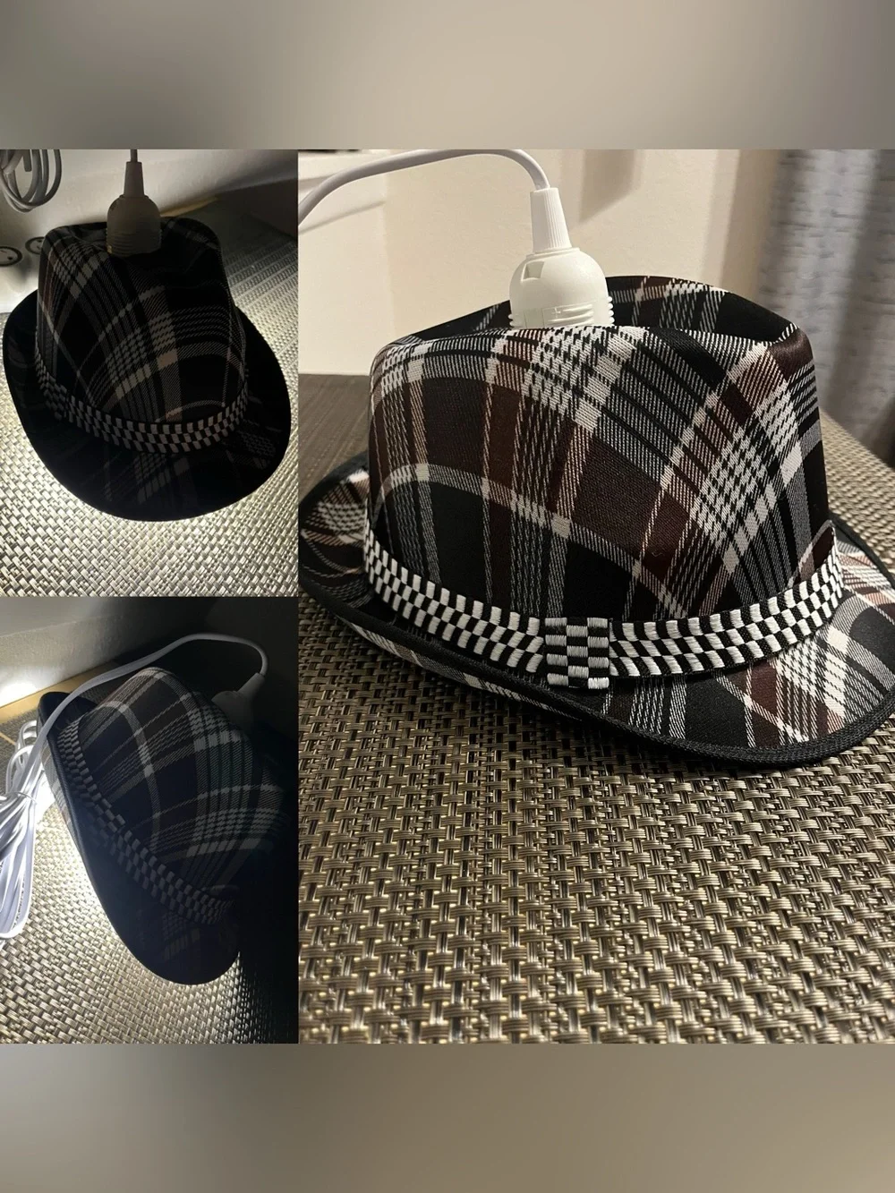 Plaid Fedora Hat Pendant Light - NWOT